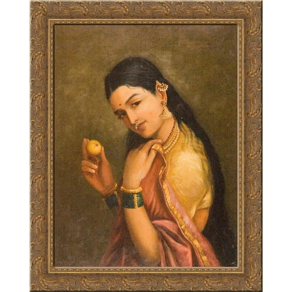 Woman Holding a Fruit 20x24 Gold Ornate Wood Framed Canvas Art by Ravi Varma, Raja