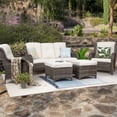 thumbnail image 4 of MeetLeisure 5 Pieces Patio Conversation Set, Two Wicker Chairs, One 3-Seat Sofas and Two Ottomans with 3.5-inch Seat Cushions, Beige, 4 of 9