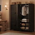 thumbnail image 5 of 72" Wooden Wardrobe Armoire with 4 Doors, Freestanding Bedroom Closet Cabinet with Hanging Rod & Adjustable Shelves-Black, 5 of 9