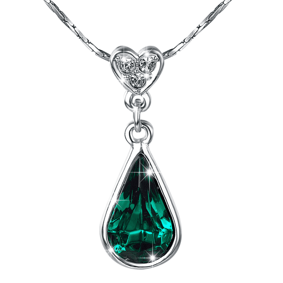 Yoursfs Womens Crystal Pendant Birthstone Necklace Teardrop Emerald Green Necklace 18K White Gold Plated Chain Jewelry Gift For Mother Wife