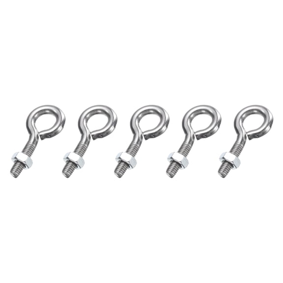 Uxcell 5 Pack Eye Bolts, M5 x 16mm 304 Stainless Steel Threaded EyeBolt Silver Eye Hooks with Nut for Hanging or Securing Cables