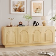Bestier Modern TV Stand for TVs up to 70,Push-To-Open Door,Media Console Cabinet with 4 Arched Doors and Curved Corners, Entertainment Center with Adjustable Shelves and Cable Management,Natural Oak