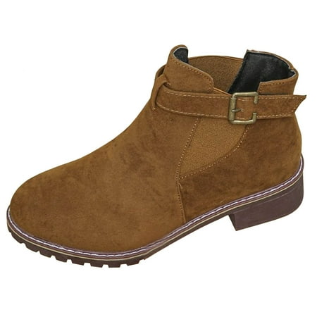 OJSFQUFP Non Slip Shoes for Women Women s Thick Heel Short Fashion Round Toe Ankle Boots Comfortable Work Shoes for Women Booties for Women Brown 39