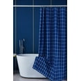 thumbnail image 3 of Extra Long Textured Fabric Shower Curtain 72" Width by 84" Length, Indigo Checkered Printed Bathroom Curtains Machine Washable, 3 of 5