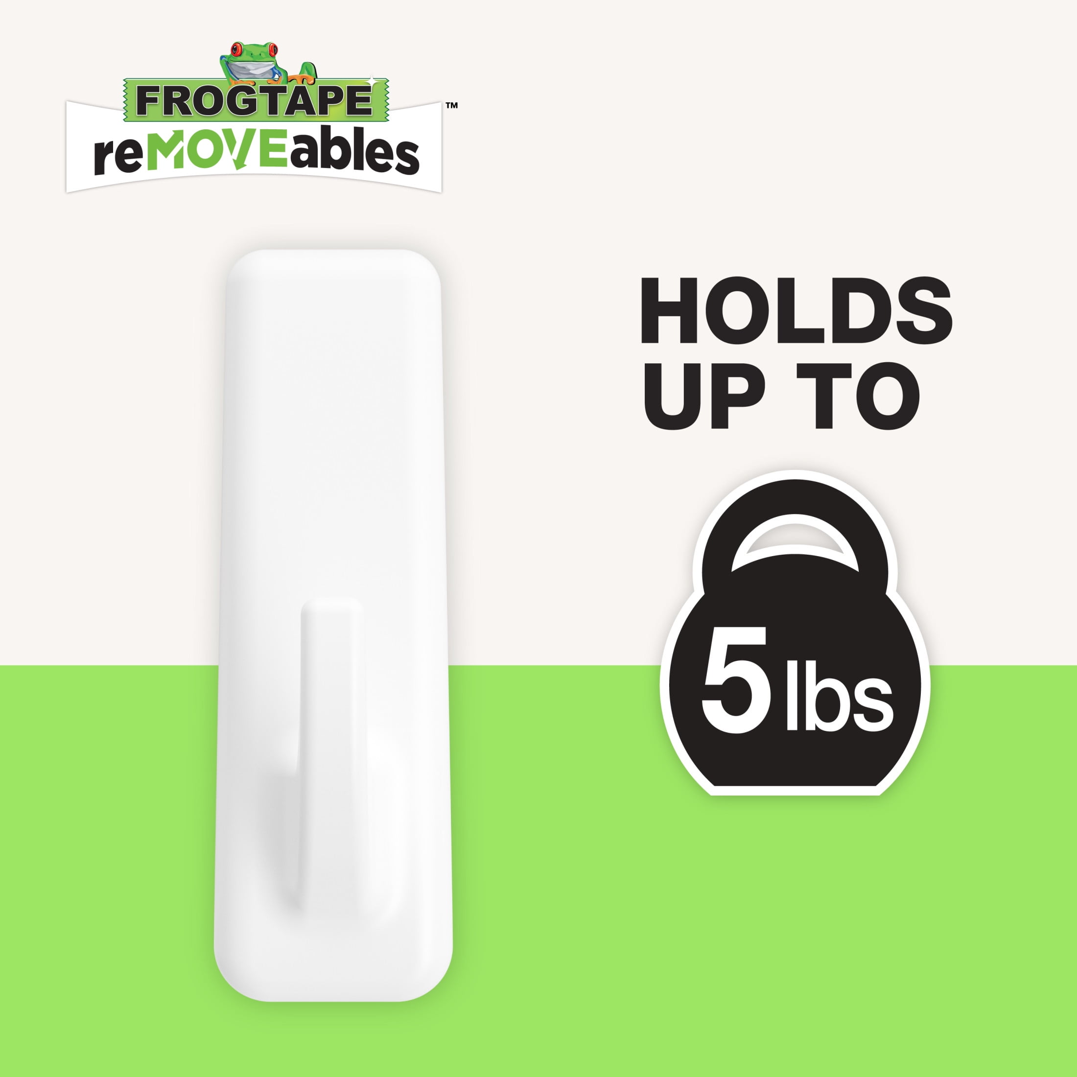 FrogTape reMOVEables Large White Utility Hook , 5 Hooks and 10 Adhesive Strips