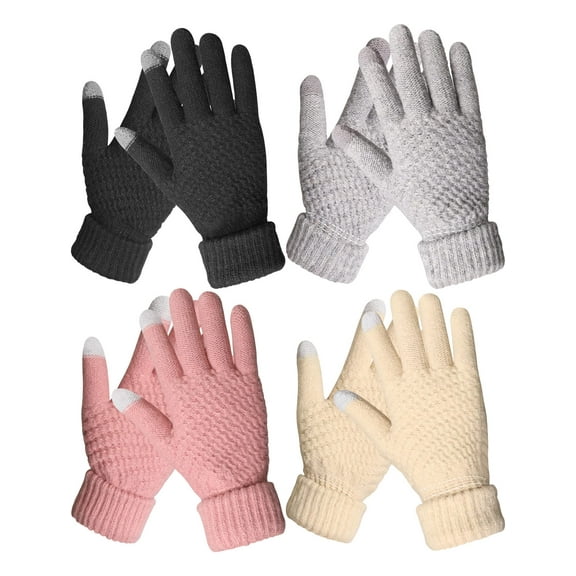 DIY.STORE 4 Pairs Womens Winter Gloves Warm Touch Screen Knit Fleece Gloves for Women Cold Weather