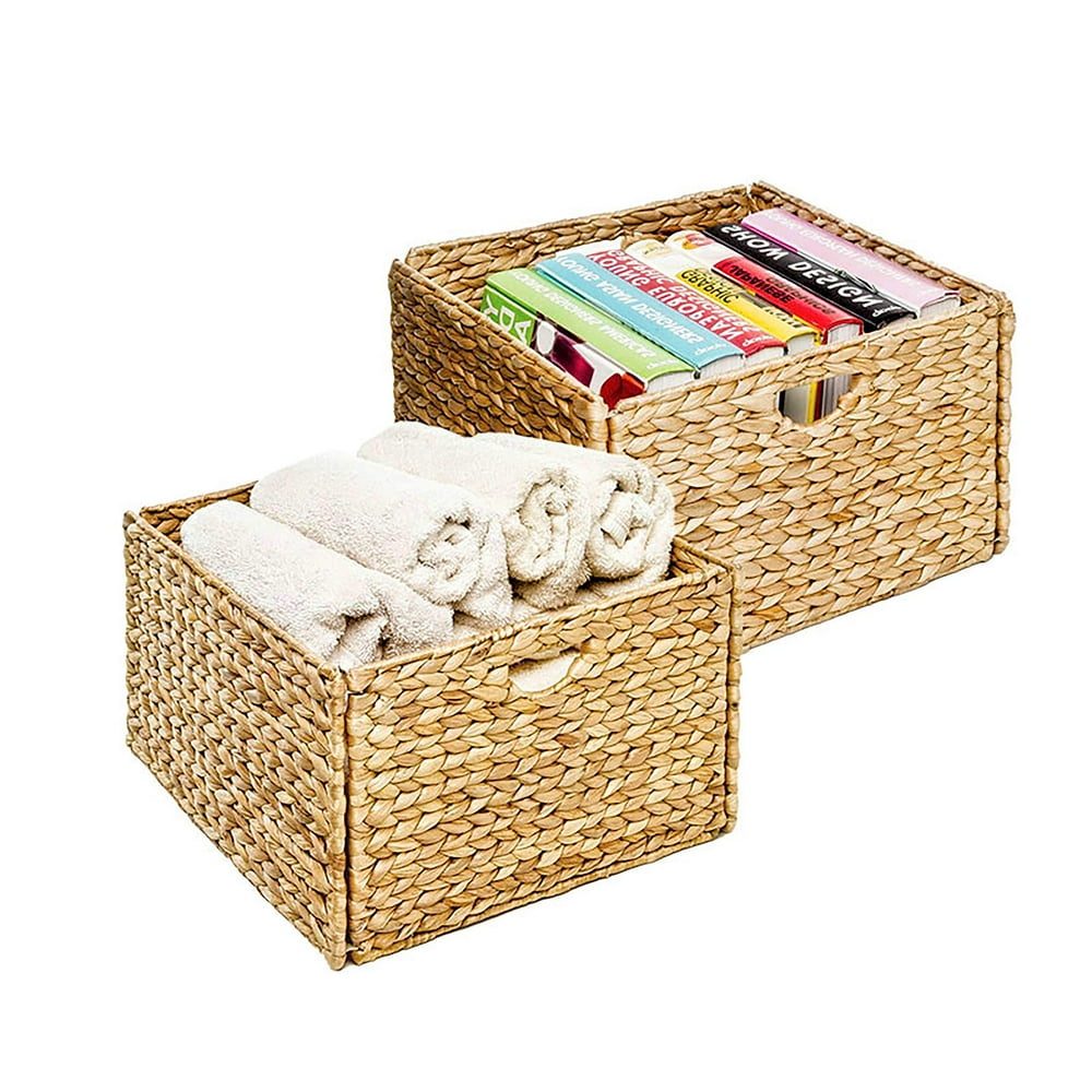 Seville Classics 2Pack Foldable Handwoven Water Hyacinth Cube Storage