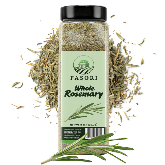 Fasori Rosemary Whole – 8 oz Jar | Dried Whole Rosemary Leaves for Cooking, Roasts, Potatoes, Chicken, Lamb, Mediterranean Spice, Tea.