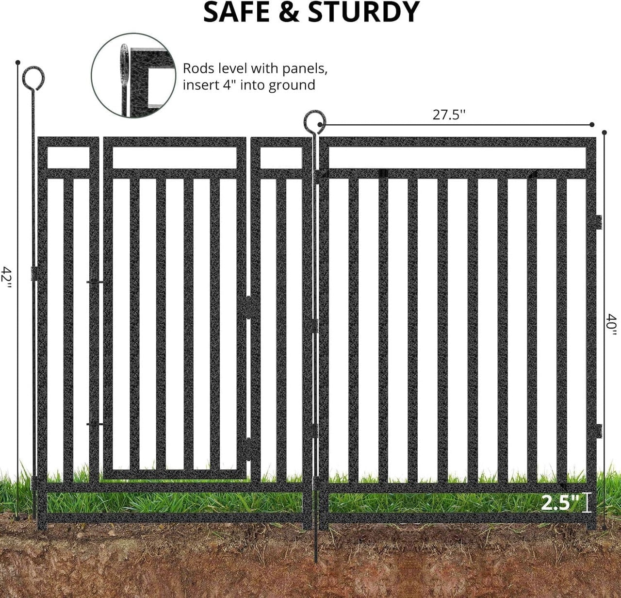 SPZONE 40 in H x 36 ft L Metal Garden Fence with Gate, 14 Panels + 2 Gate, Heavy-Duty Outdoor Decorative Animal Barrier for Patio & Flower Beds, Black/Silver