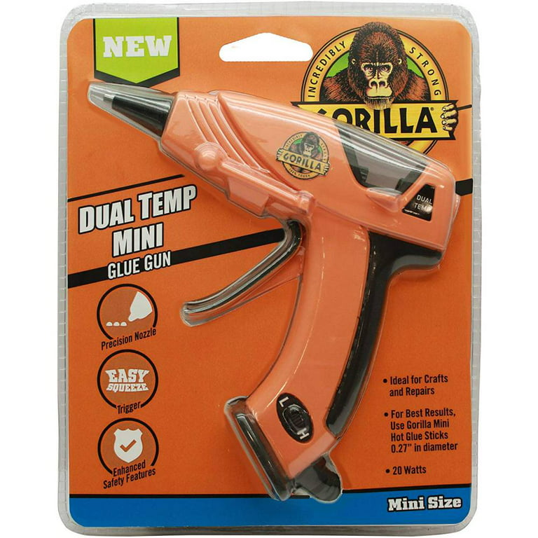 Gorilla Hot Glue Gun Mini Dual Temp Folding Stand Long Nozzle 20 Watts, 12  Pack 