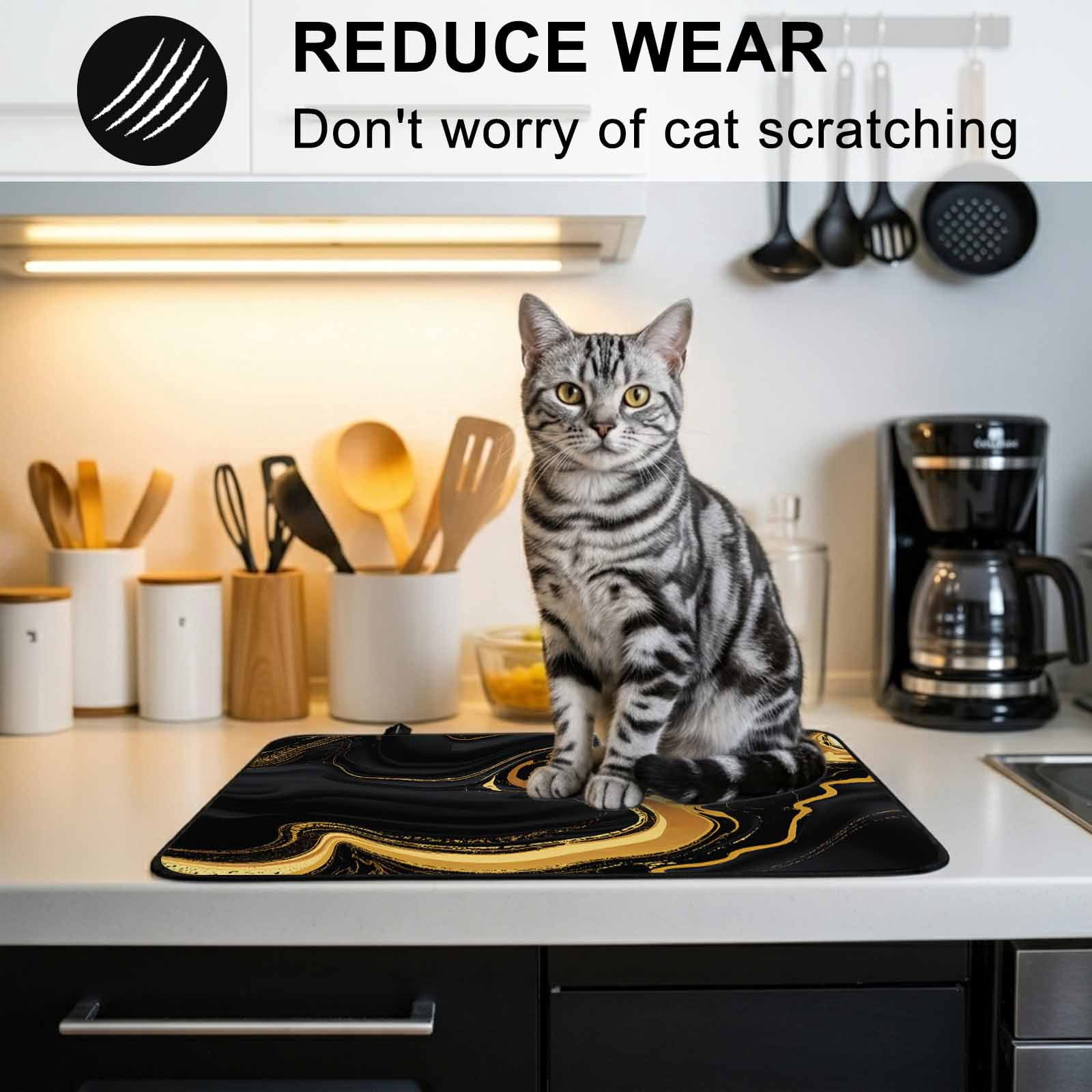 Marble Black Stove Top Cover for Electric Stove, Heat-proof & Non Slip Glass Top Stove Cover Protector, Vintage Gold Art Abstract Farmhouse Kitchen Flat Cooktop Rubber Mat 24x21 Inches