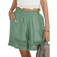 thumbnail image 4 of STARVNC Women Hollow Out Ruffle High Waisted Smocked Pocket Shorts, 4 of 5