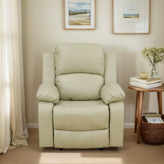 Hommoo Recycled Leather Manual Recliner Chairs for Living Room & Home Theater, Reclining Lounge Chair 160° Recline, Beige
