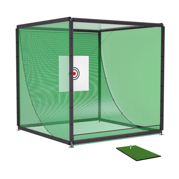 Chery Industrial Golf Practice Net Cage,10 x 10 x 10FT Metal Frame Hitting Net Kit for Backyard,Golf Batting Cage Netting Golf Training Simulators for Home