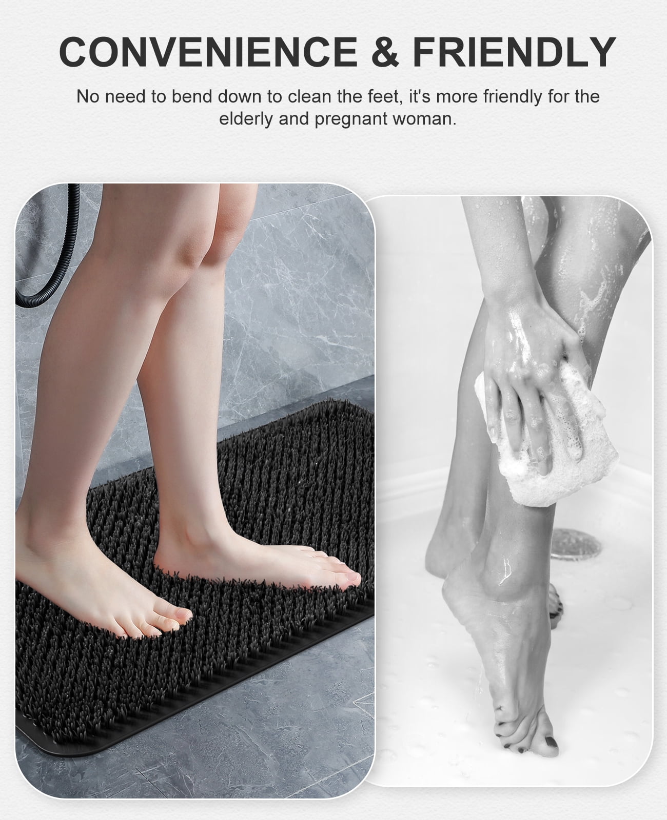 OTHWAY Non Slip Grassy Bathtub Mat :25.6x13.4 inches Spa Foot Massage Bathroom Rug,Quick Drain Shower Floor Mat for Elderly Pregnancy & Families(Black)