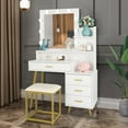 thumbnail image 2 of Ktaxon Vanity Table Set with Lighted Mirror, Makeup Table with 4 Drawers, Dressing Vanity Tables, Dresser Desk for Girls, Women, White, 2 of 12