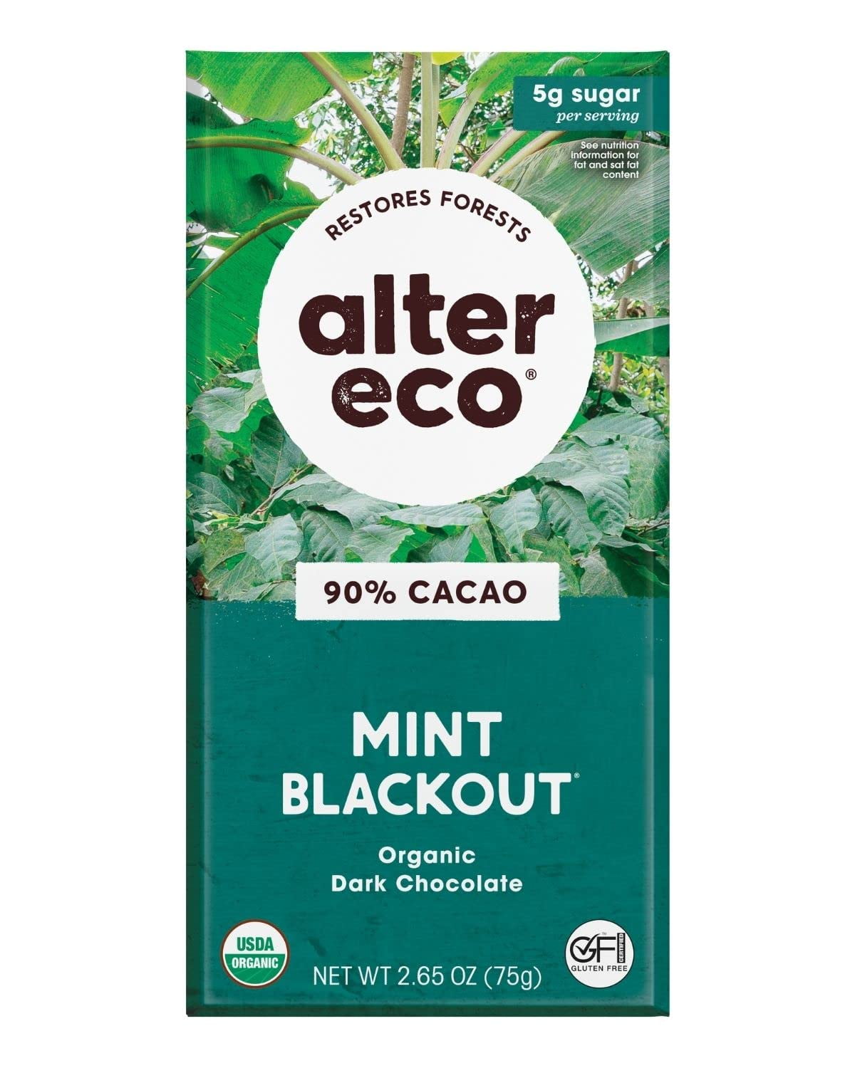 Alter Eco Superdark Chocolate Organic 90% Cocoa Crisp Mint 2.65 oz Pack of 2