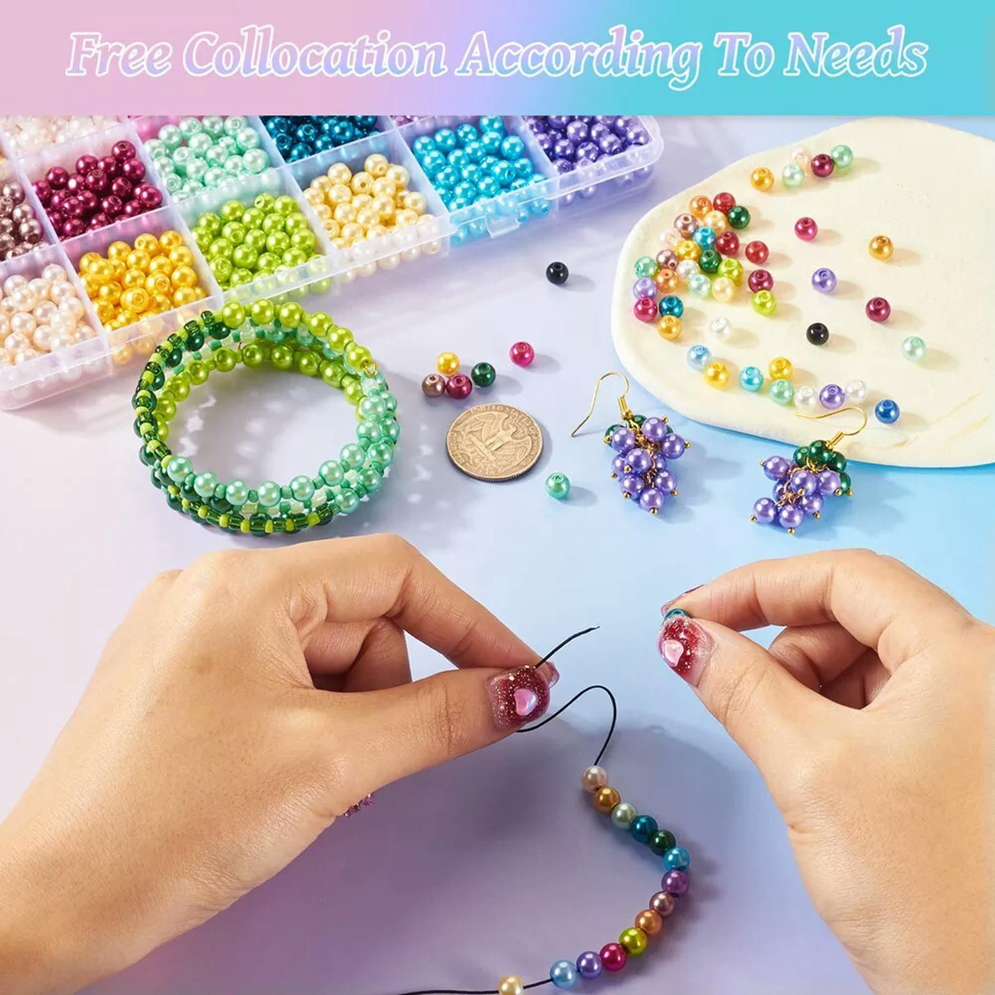 U8MO 1 Box 24 Colors Baking Painted Pearlized Glass Pearl Round Beads Crafts 6~7mm