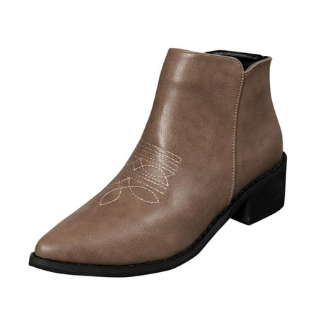 GHSOHS Cowboy Boots for Women Mid Calf Boots Ankle Boots Shoes Ankle Cowboy Boots for Women Leather Side Zipper Ankle Boots Embroidered Low Heel Pointed Ankle Boots Western Cowgirl Boots Size 40