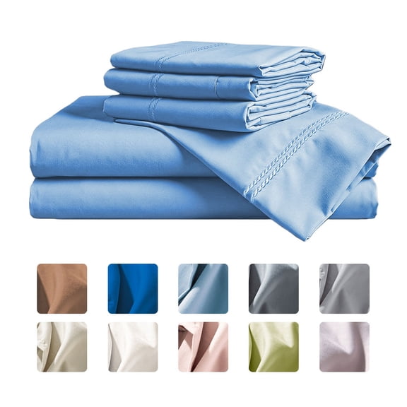 CH 6-Piece Queen Luxury Bed Sheet Set - Soft, Wrinkle & Fade Resistant Microfiber Bedding with 14" Deep Pocket & Embroidery, Chambray Blue