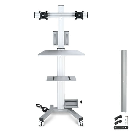 Yescom Mobile PC Stand Workstation with 2 Poles Dual Monitor Mount for 32" Screen Silver