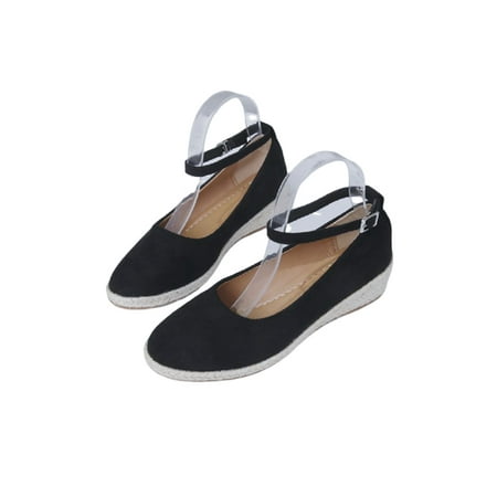

Lacyhop Womens Wedges Pumps Wedge Casual Shoes Cross-Strap Espadrilles Work Breathable Walking Shoe Fashion Ankle Strap Black Ankle Strap 6.5