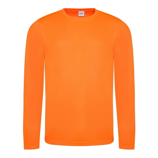 Just Cool - Camiseta deportiva transpirable tecnología Neoteric™ de manga larga para hombre - Running/Gym/Deporte (Naranja eléctrico)