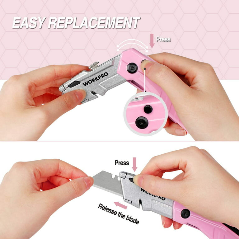 FantastiCAR Cute Box Cutter Folding Utility Knife, Unique Metal Body and  Quick Blade Change, with Extra 5 Blades (Pink-Milkyway)