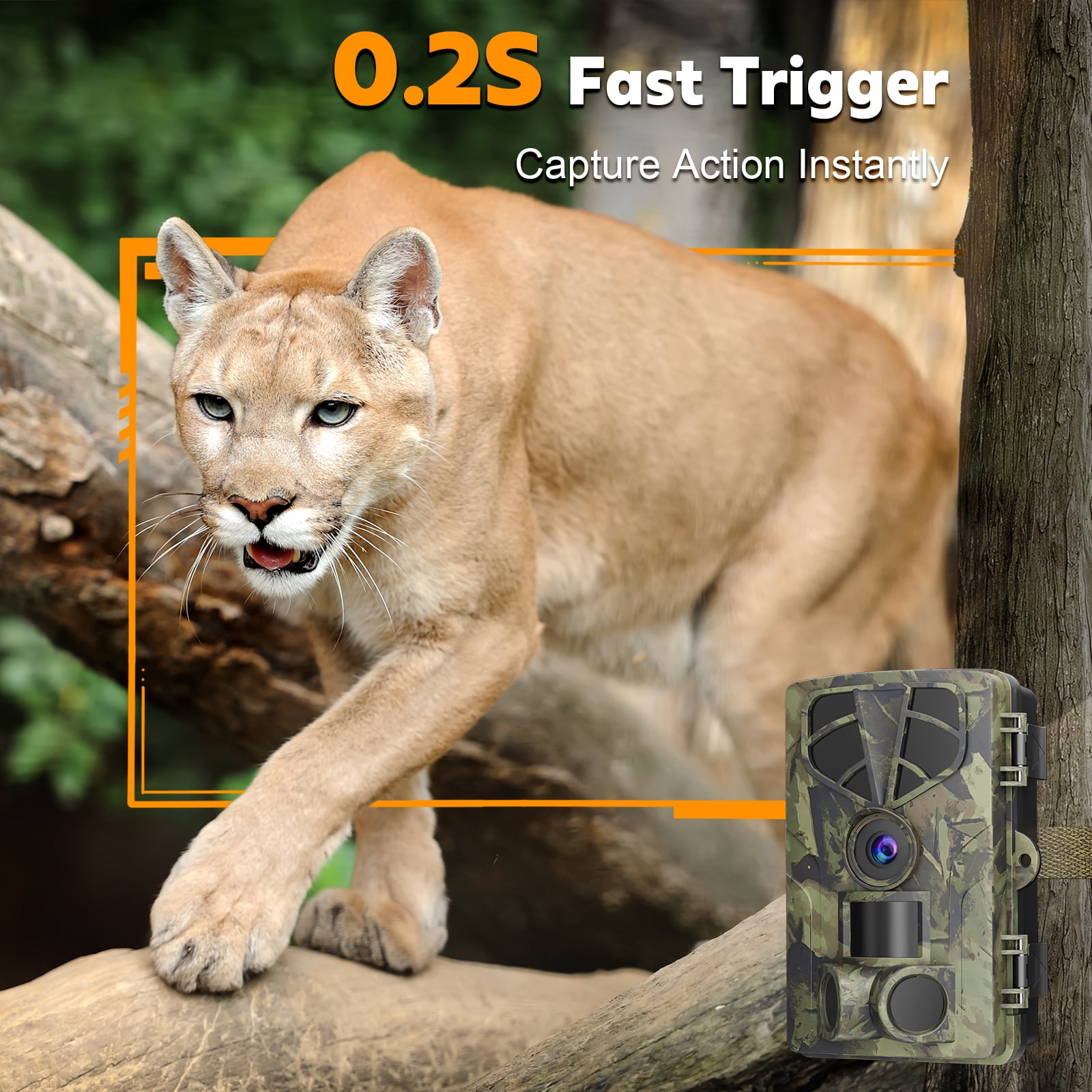QUNSE Trail Camera, WiFi Bluetooth 60MP/8K Game Camera with 0.2s Trigger, No-Glow Night Vision 65ft, 120° Wide Angle, IP66 Waterproof, 2" Screen, 8GB SD Card Included