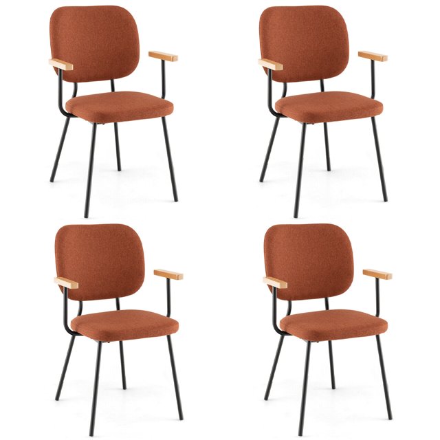 Gymax Set of 4 Fabric Kitchen Dining Chair Armchair Padded Modern Accent Chair Orange