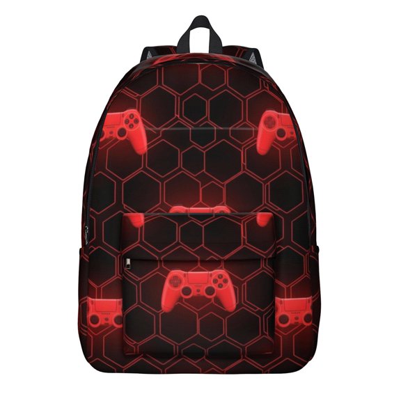 Game Controller Red Pattern Backpack for School, Cute School Bag with Adjustable Shoulder Straps and Padded Back, 15.7"x11.8"x5.5"