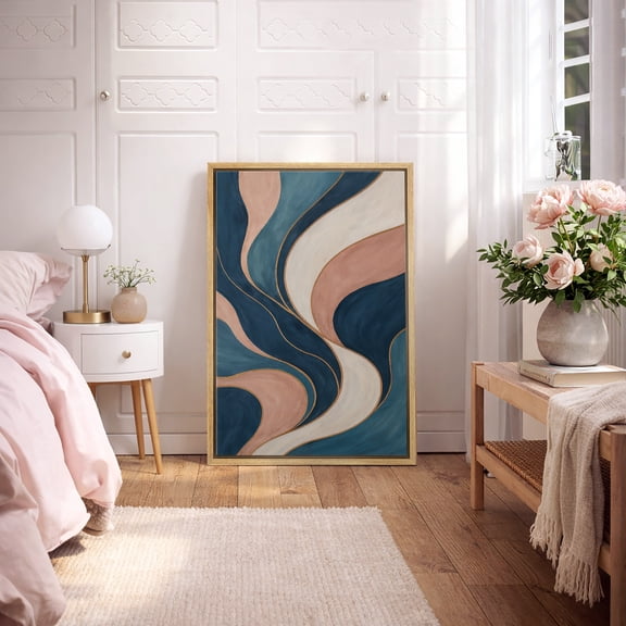 Framed Canvas Print Modern Abstract Wall Art Contemporary Neutral Decorative for Living Room Bedroom - 16"x24" NATURAL