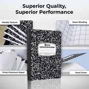 Rosmonde Graph Composition Notebooks 5 Pack, Quad Ruled 4x4 Grid, 200 Pages (100 Sheets), 9.75 x 7.5 in, Black Marble, Sewn Hard Cover, Graph Paper Notebooks for School & Math Use