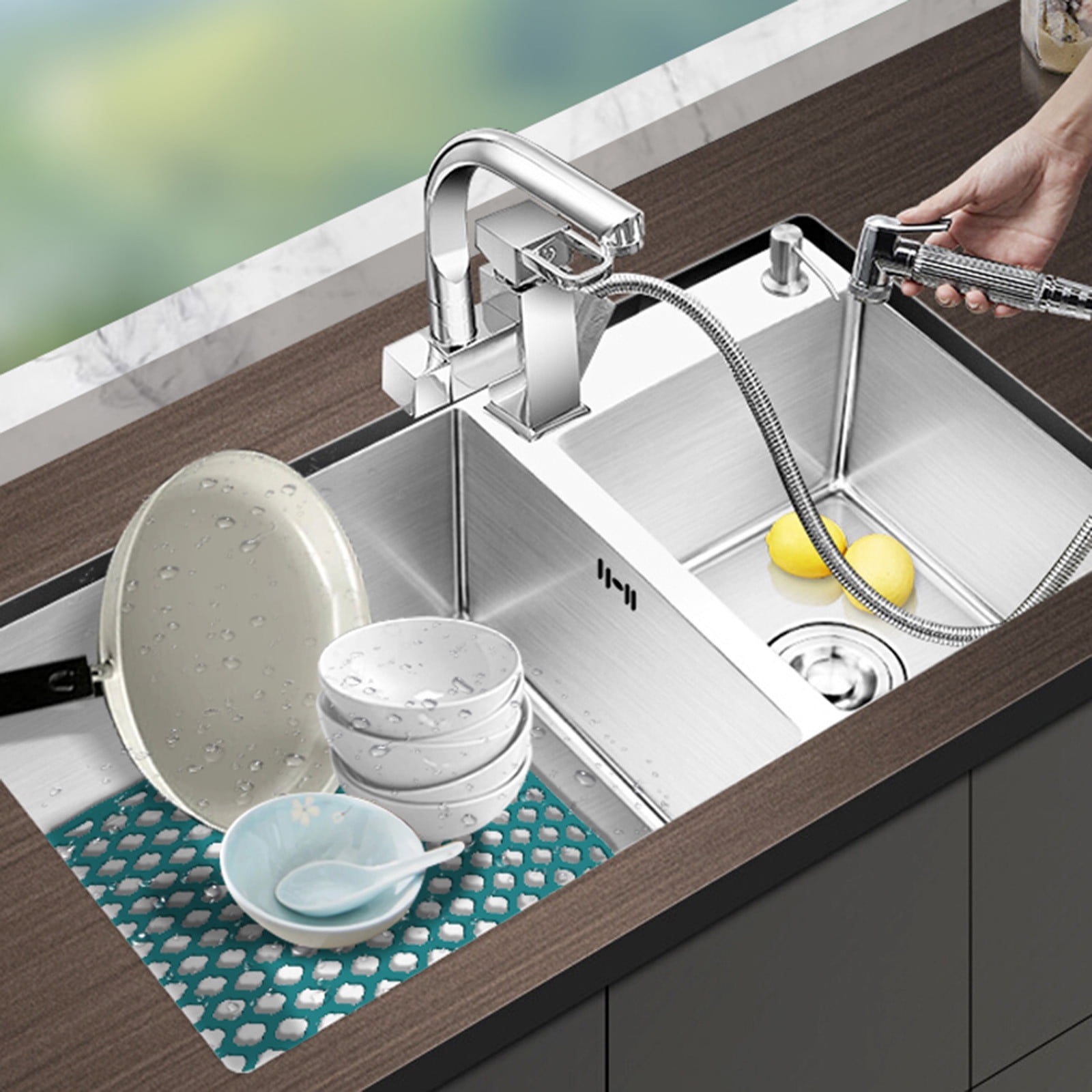 Iuhan Sink Mat, Silicone Sink Protector Mat Non-Slip Folding Drainage Mat, Kitchen Sink Liner Accessory for Stainless Steel Porcelain Sink Bottom