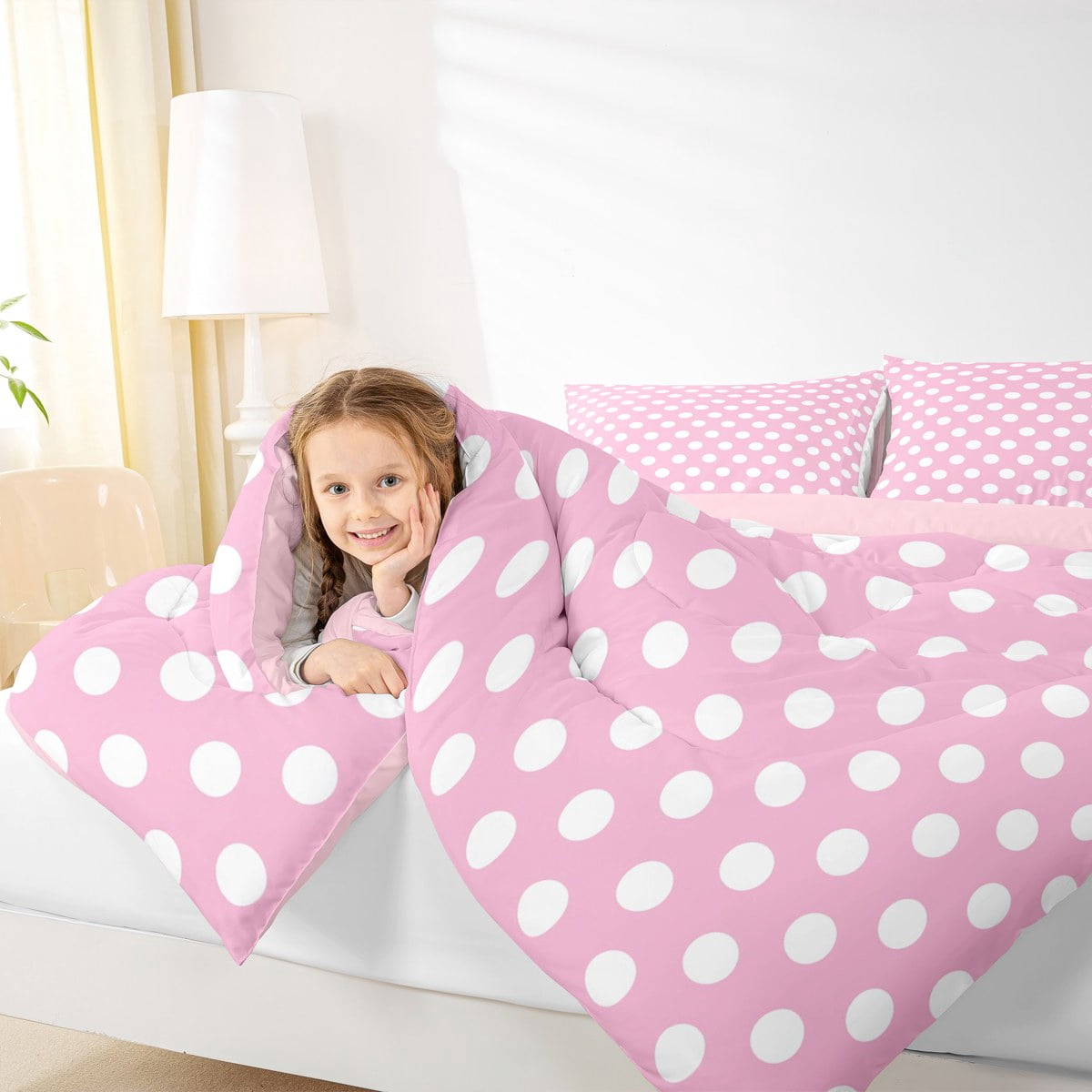 jejeloiu Geometric Circle Full Size Comforter Sets,Modern Geometric Aesthetic Bedding Comforter Set,Pink White Bedding Sets For Girls,Microfiber Room Decoration Reversible,3pcs