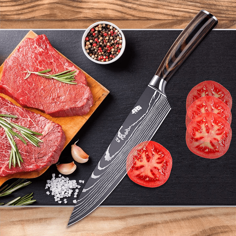 Kitchen Knife Heavy Duty Meat Cleaver 8 inch Sharp Chinese Chefs Knife High Carbon Stainless Steel Butcher Laser Chef Knives with Wood Handle, Silver