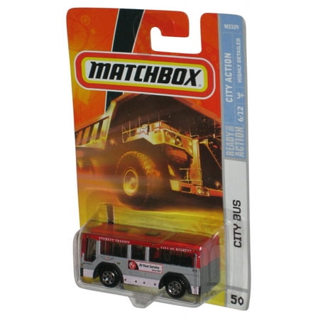 Matchbox City Action 6/12 (2007) White & Red Bus Die-Cast Metal Toy #50 - (Plastic Loose From Card)