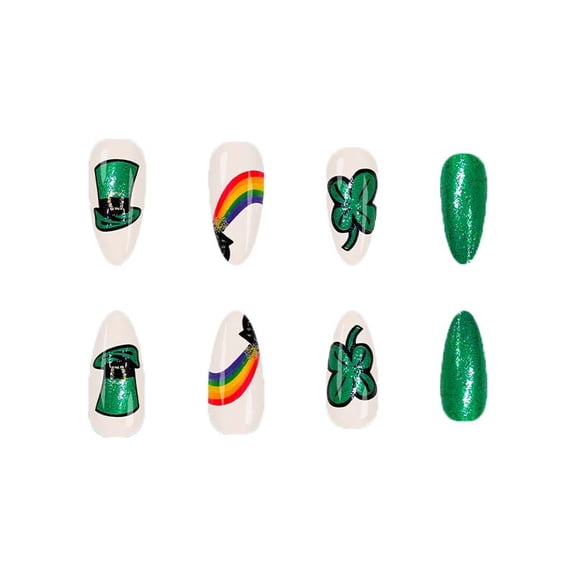 YATLTE Press on Nails, Short Length Green Leaf Fake Nails, Almond Shape Reusable Spring Floral False Nails, 24Pcs Glue on Nails, for Women Girls Nail Art