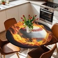 thumbnail image 2 of Round Fitted Tablecloth with Elastic Flame Baseball Tablecloths Waterproof Oil Proof Sports Black Table Cover for Kitchen Dinner Holiday Party Picnic Fits Tables up to 36"- 44" Diameter, 2 of 9
