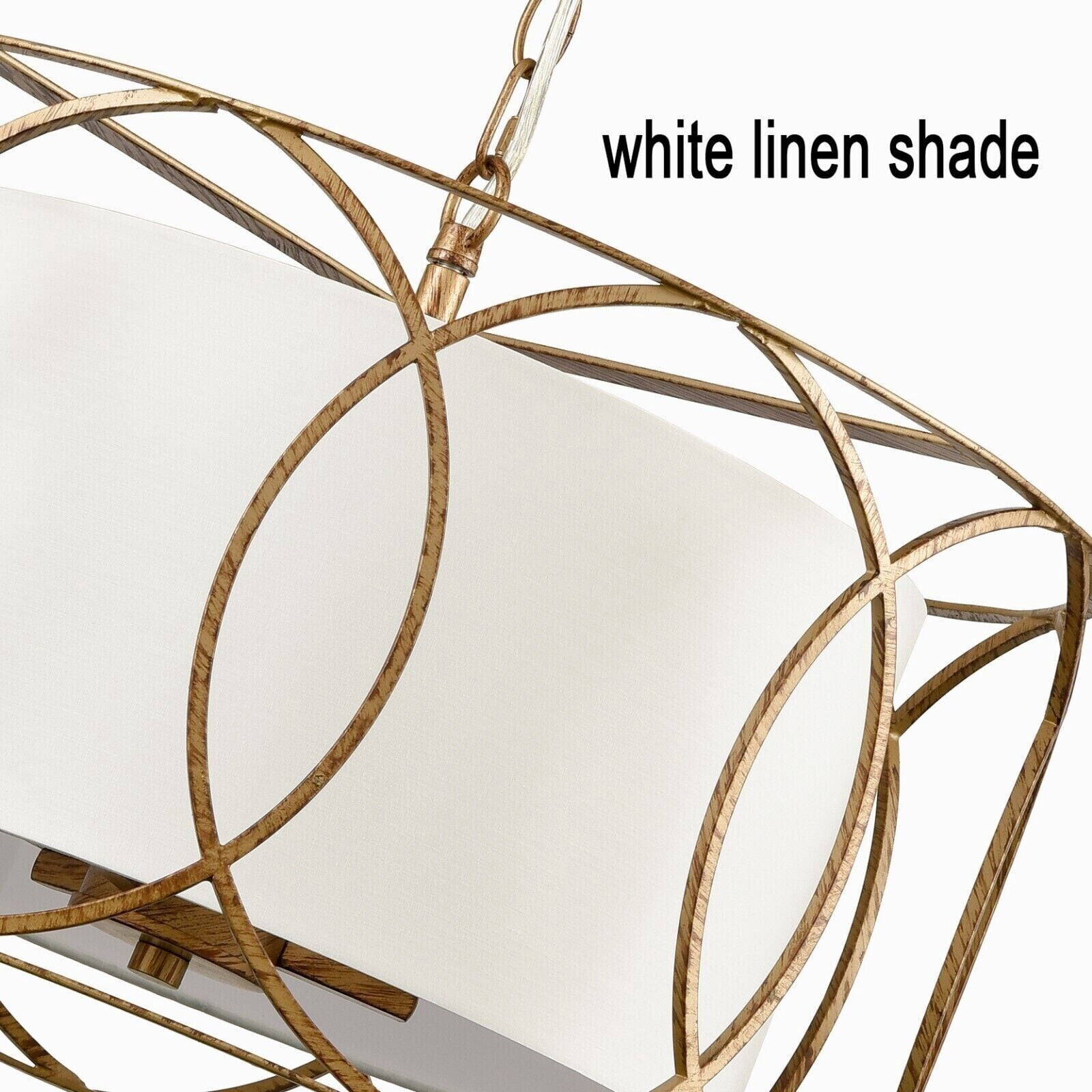 Brass Drum Pendant Light 3-Light Dining Table Fixture with White Linen Diffuser