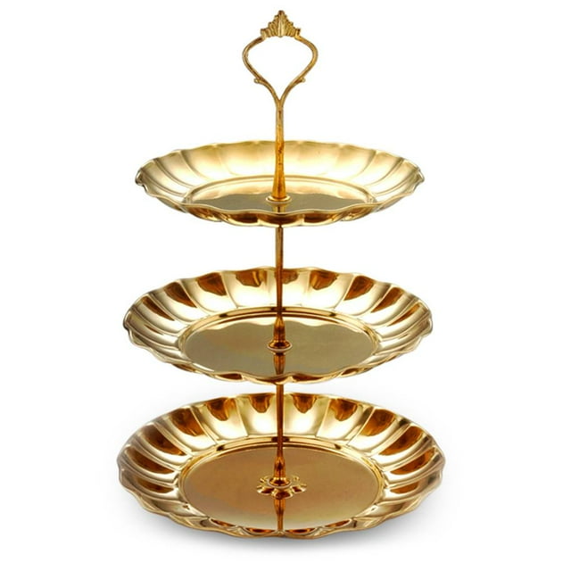Soporte de 3 niveles para postres y magdalenas Inteprter dorado acero inoxidable