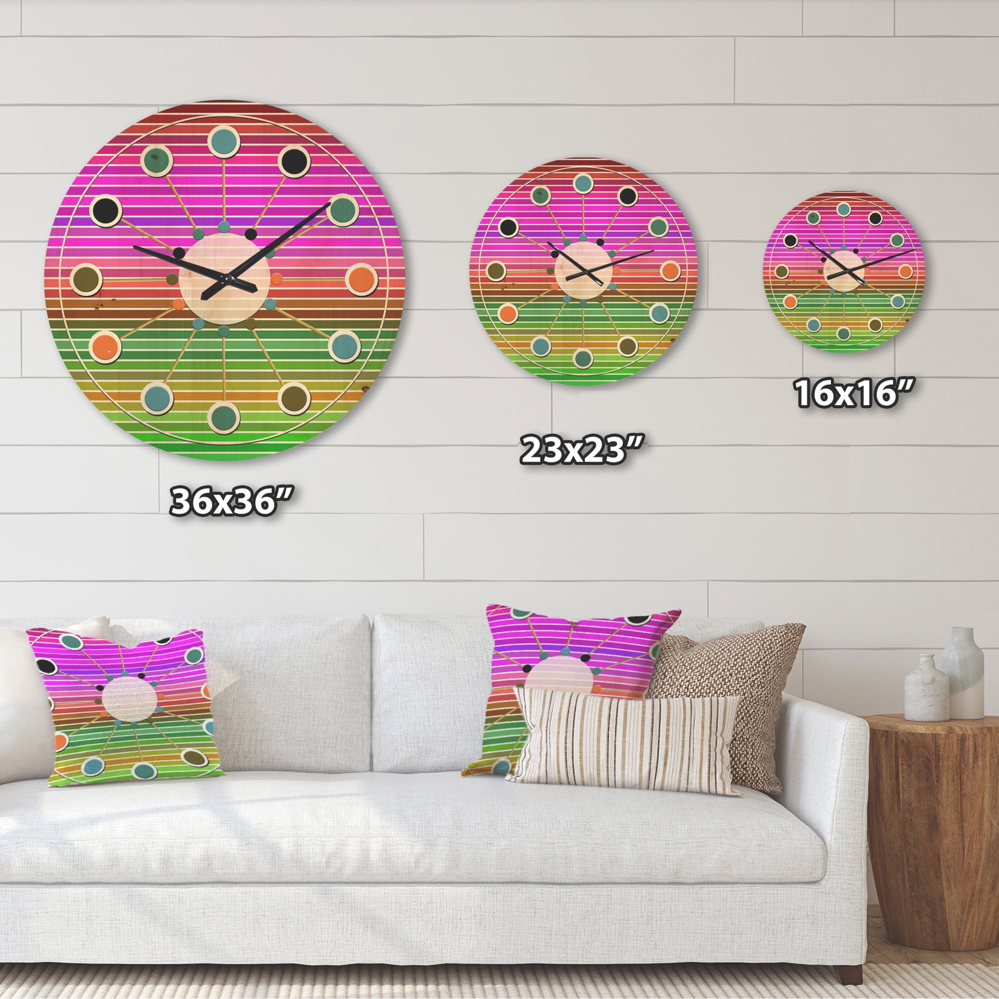 Designart 'Horizontal Geometrical Retro Pattern II' Mid-Century Modern Wood Wall Clock
