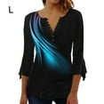 thumbnail image 3 of serony 3/4 Manches Tops Swing T-Shirt Été Tunique Lavable Longue Durée Plissé devant V-Cou Blouse Chic Femmes Vêtements Bleu Foncé, 3 of 5