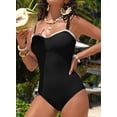 thumbnail image 5 of DOKOTOO Swimsuits for Woman Tummy Control Gathered Trim Padded Swimwear with Tie Shoulder Black S US4-6, 5 of 10