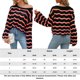 thumbnail image 2 of Suéter De Punto Jerséis básicos para mujer, informal, con cuello redondo a rayas en contraste, traje de vacaciones calado Cgtredaw Xl Negro para Mujer, 2 of 8