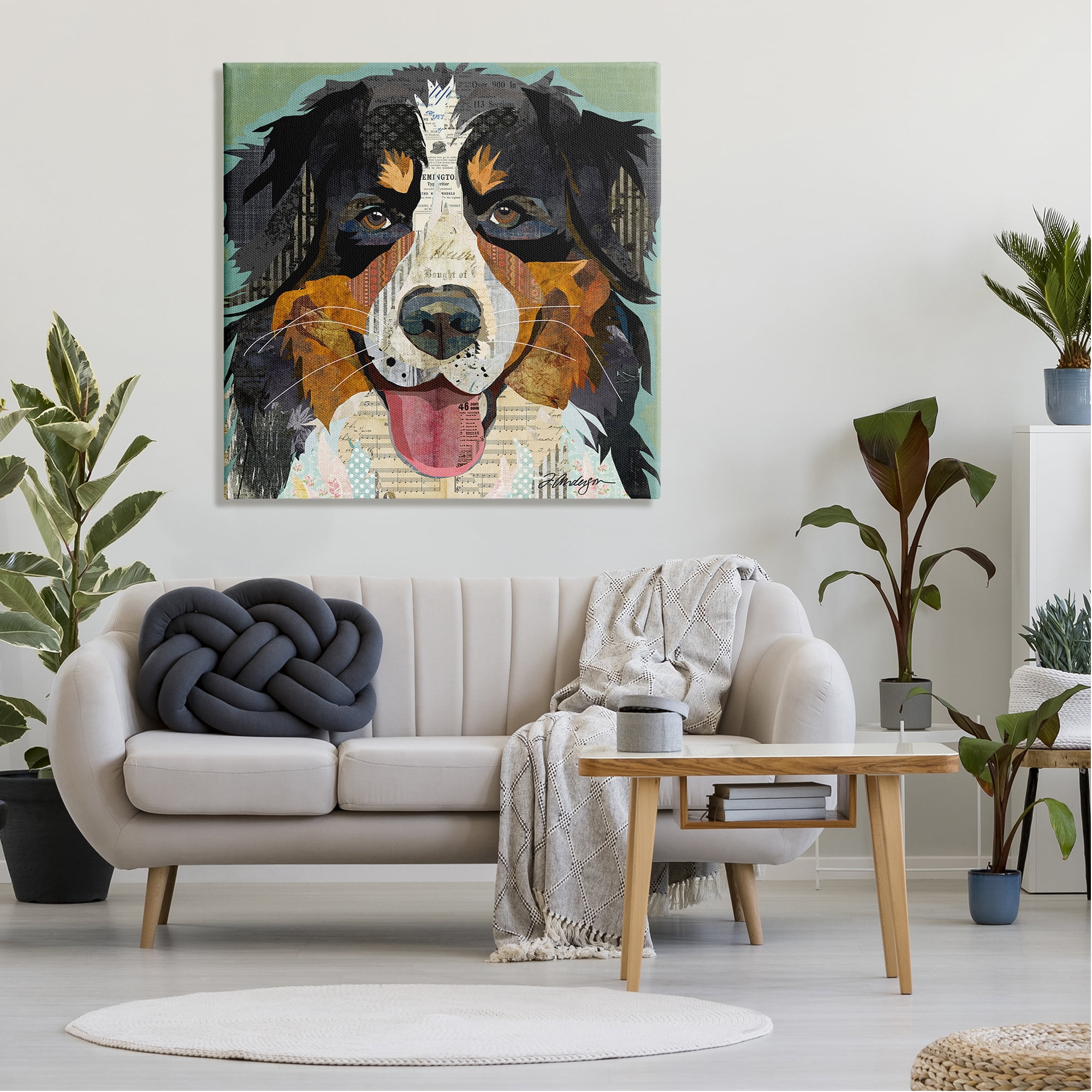 Stupell Industries Bernese Mountain Dog Portrait Layered Ephemera Collage Graphic Art Gallery Wrapped Canvas Print Wall Art, Design by Traci Anderson
