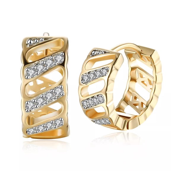 Yellow Gold Plated Earrings Hoop Huggies Aaa Zircon Latch Back Clasp L575