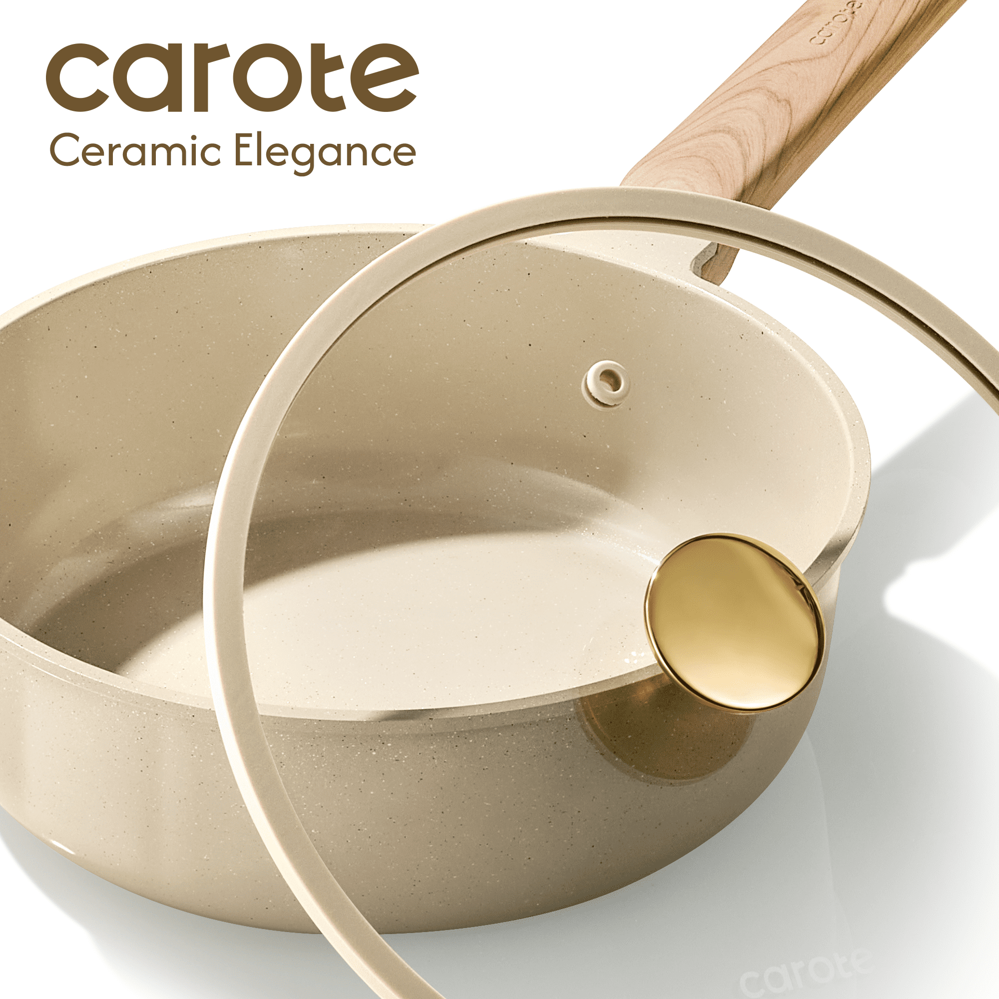 CAROTE 19-Piece Ceramic Pots and Pans Set, Nonstick Cookware Set with Lids, Induction Compatible, Oatmeal