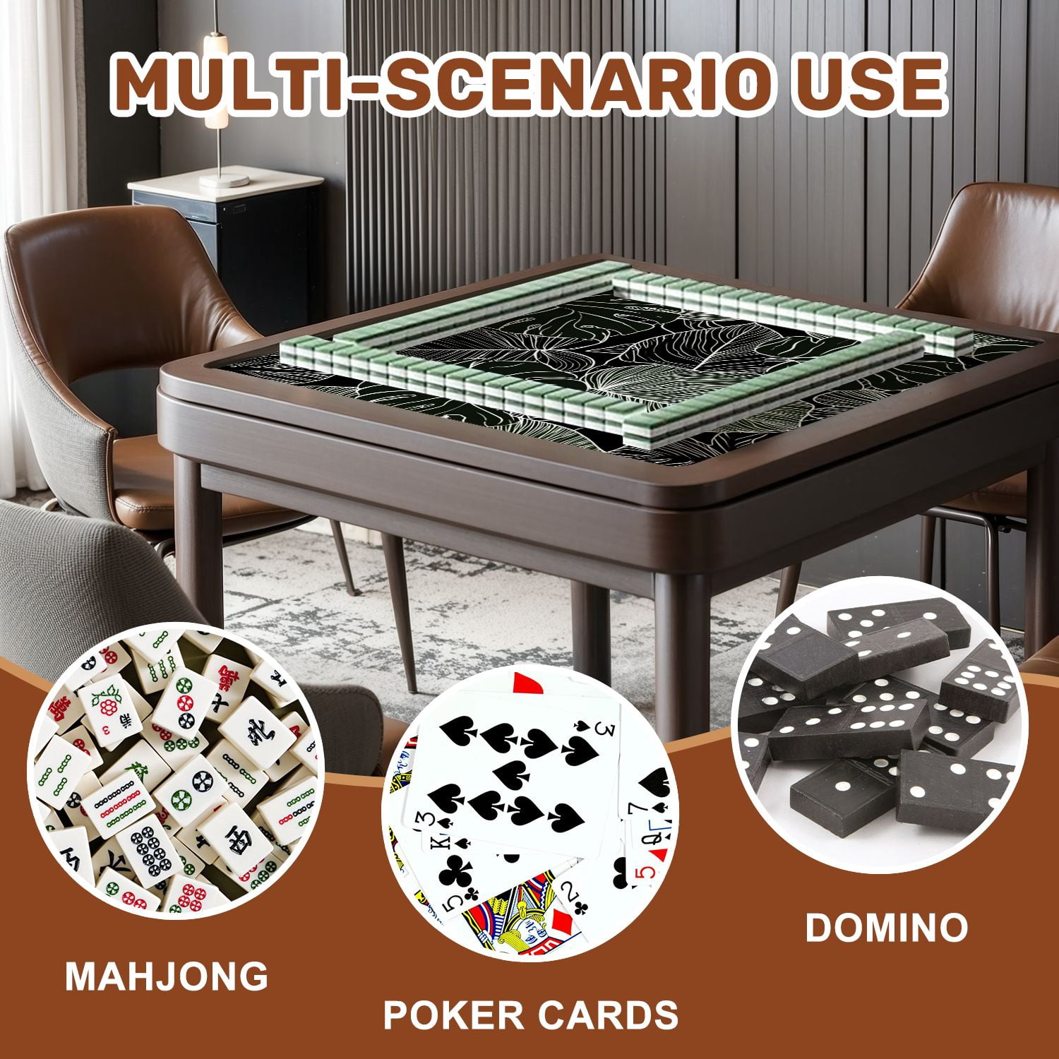 Mahjong Mat 31.5" x 31.5" white graphic tropical leaves seamless Non-Slip Noise Reduction American Mahjong Tiles Table Cover for Dominoes Poker Card Board Games Gift