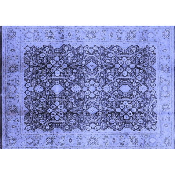 Ahgly Company Machine Washable Indoor Rectangle Oriental Blue Traditional Area Rugs, 8' x 10'